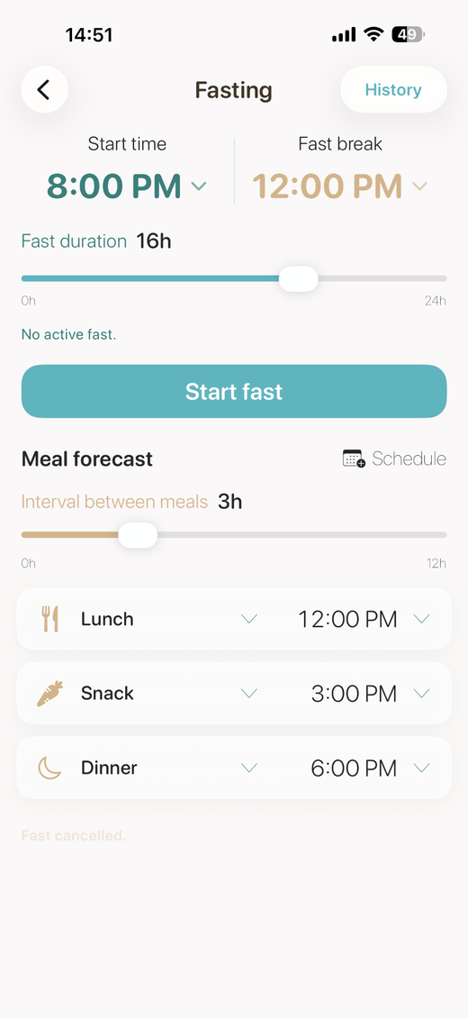 Fasting Planner start screen
